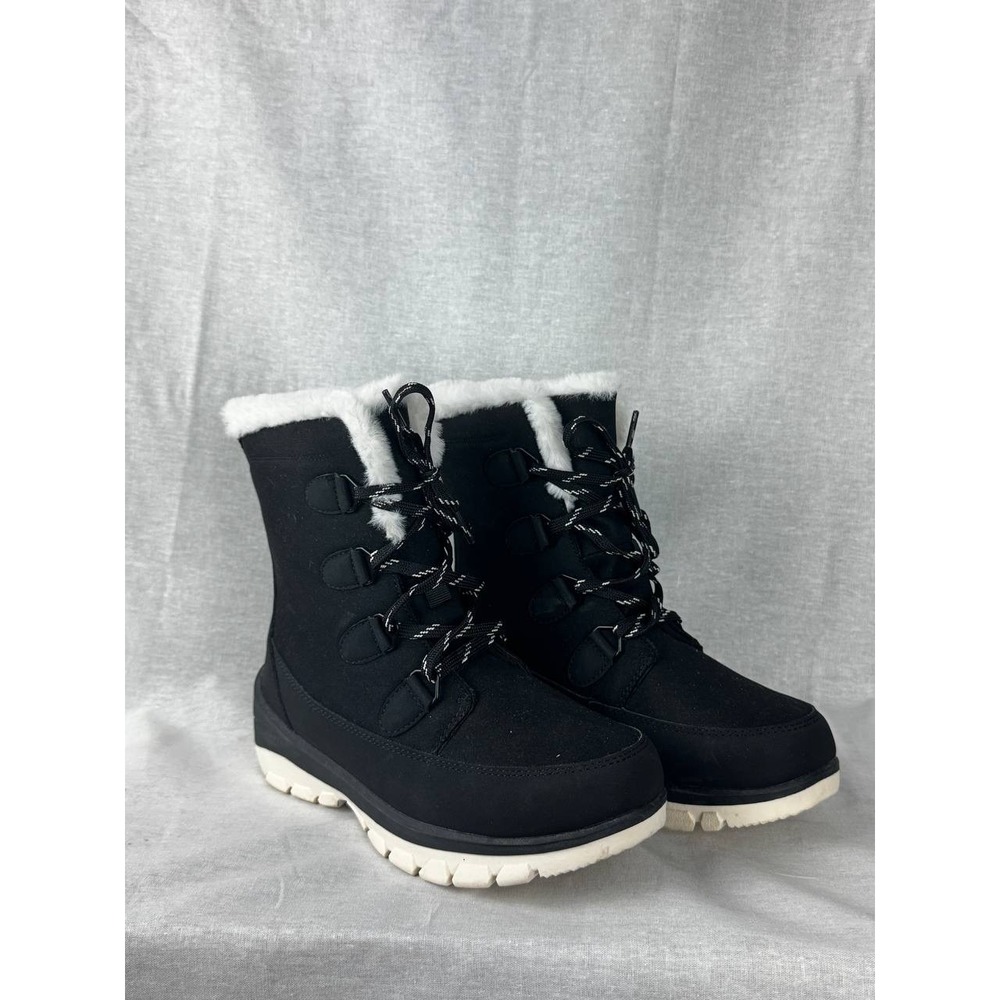 Universal Thread Womens Winter Boots Black Faux Fur Trim Lace Up Size 7